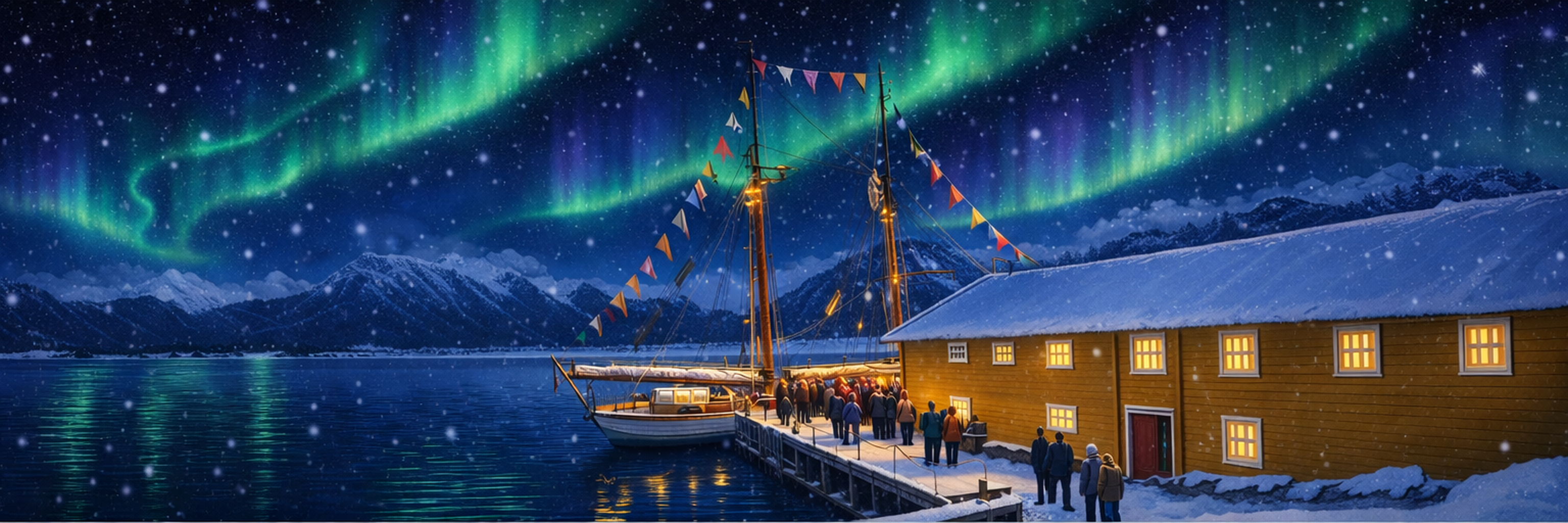 Hamnvik handelssted med nordlys